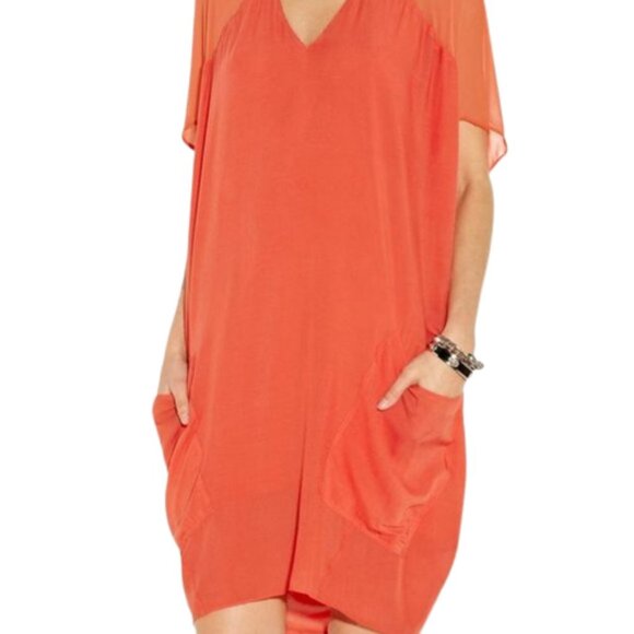 Helmut Lang Oasis Draped Voile Chiffon Dress in Anemone (Orange) - Picture 13 of 16